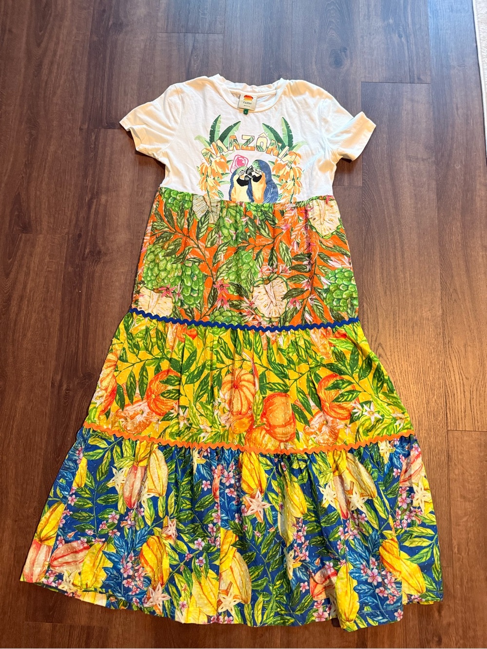 FARM Rio White Maxi Dress with Green, Yellow and Orange Tropical Print - Picture 7 of 12